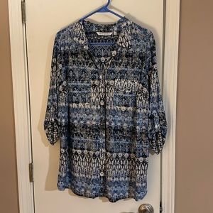 Blue black white button up women’s shirt